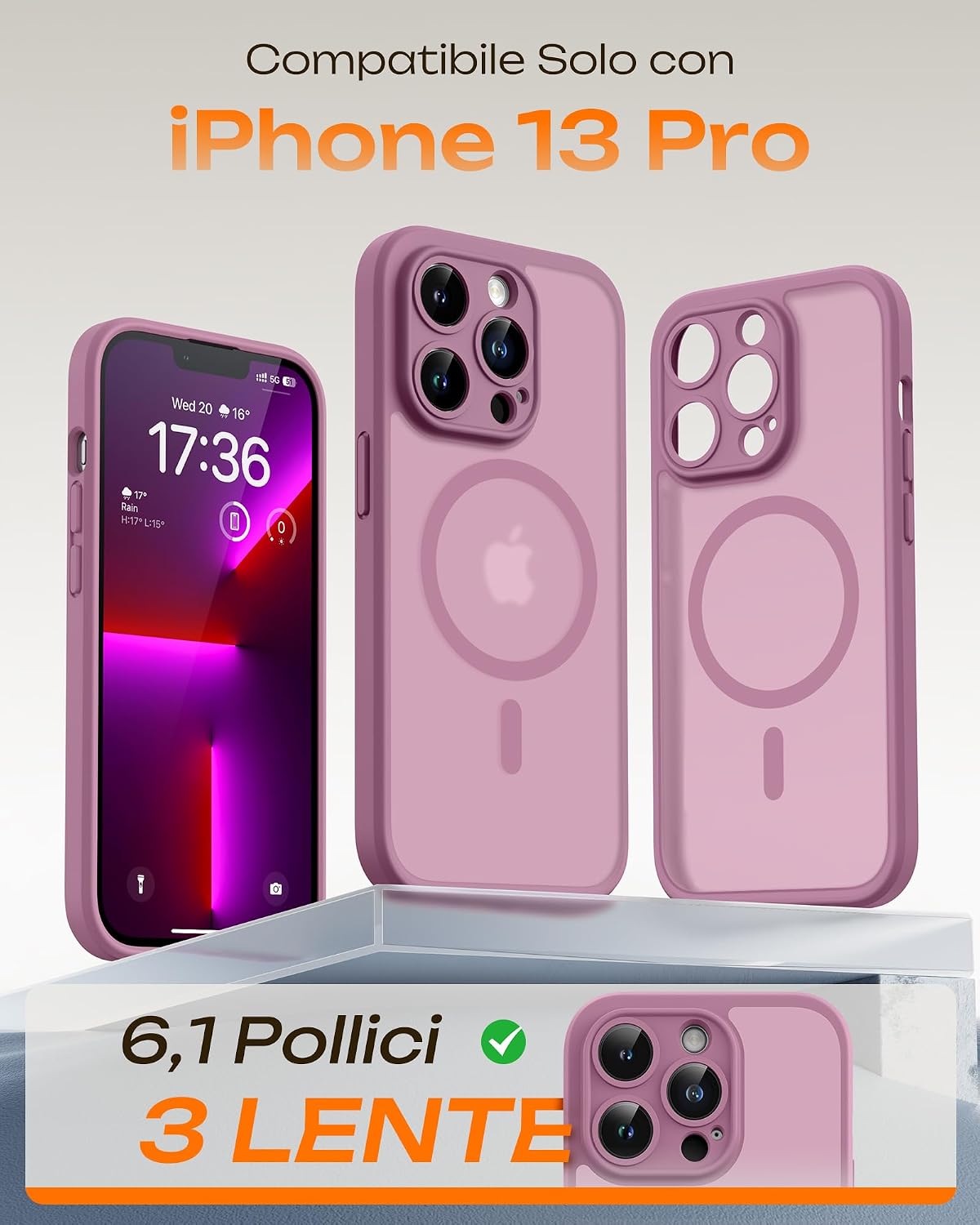Detalle 2 de TOCOL Cover Magnetica per iPhone 13 Pro 6,1 Pollici Lilla