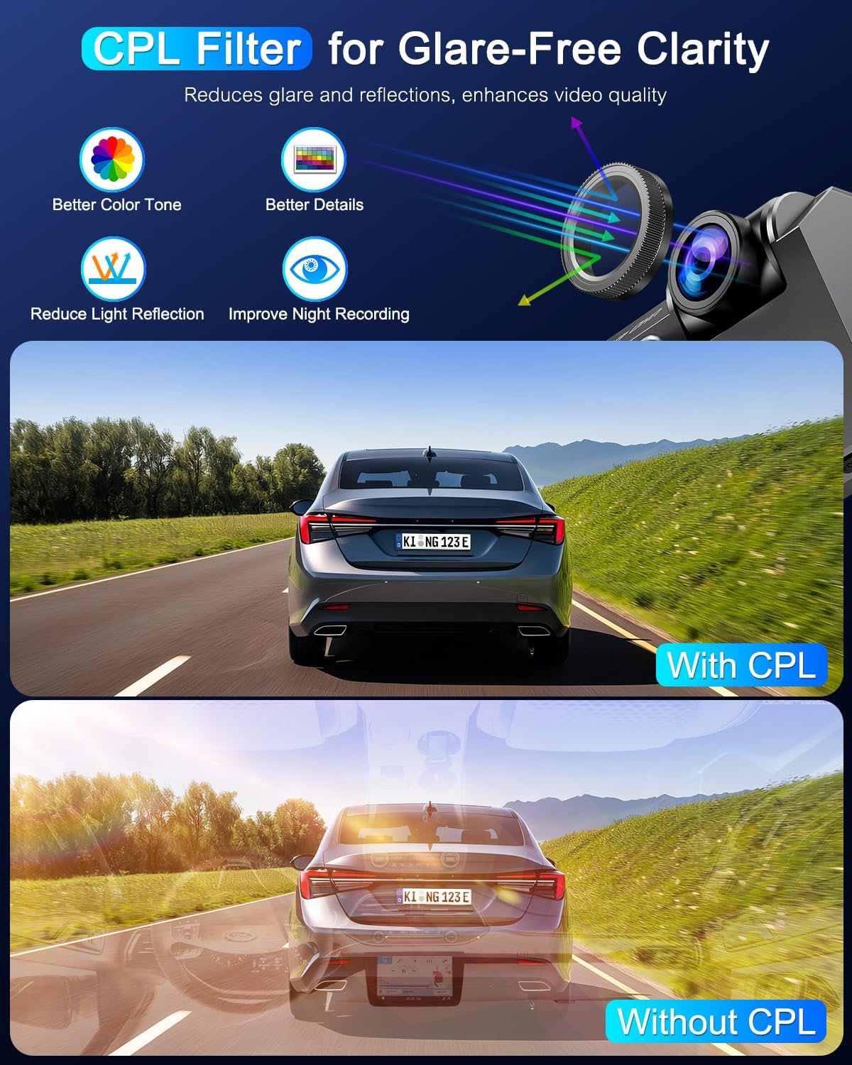 Detalle 2 de Dash CAM Coche 4K con CPL y 170° angular