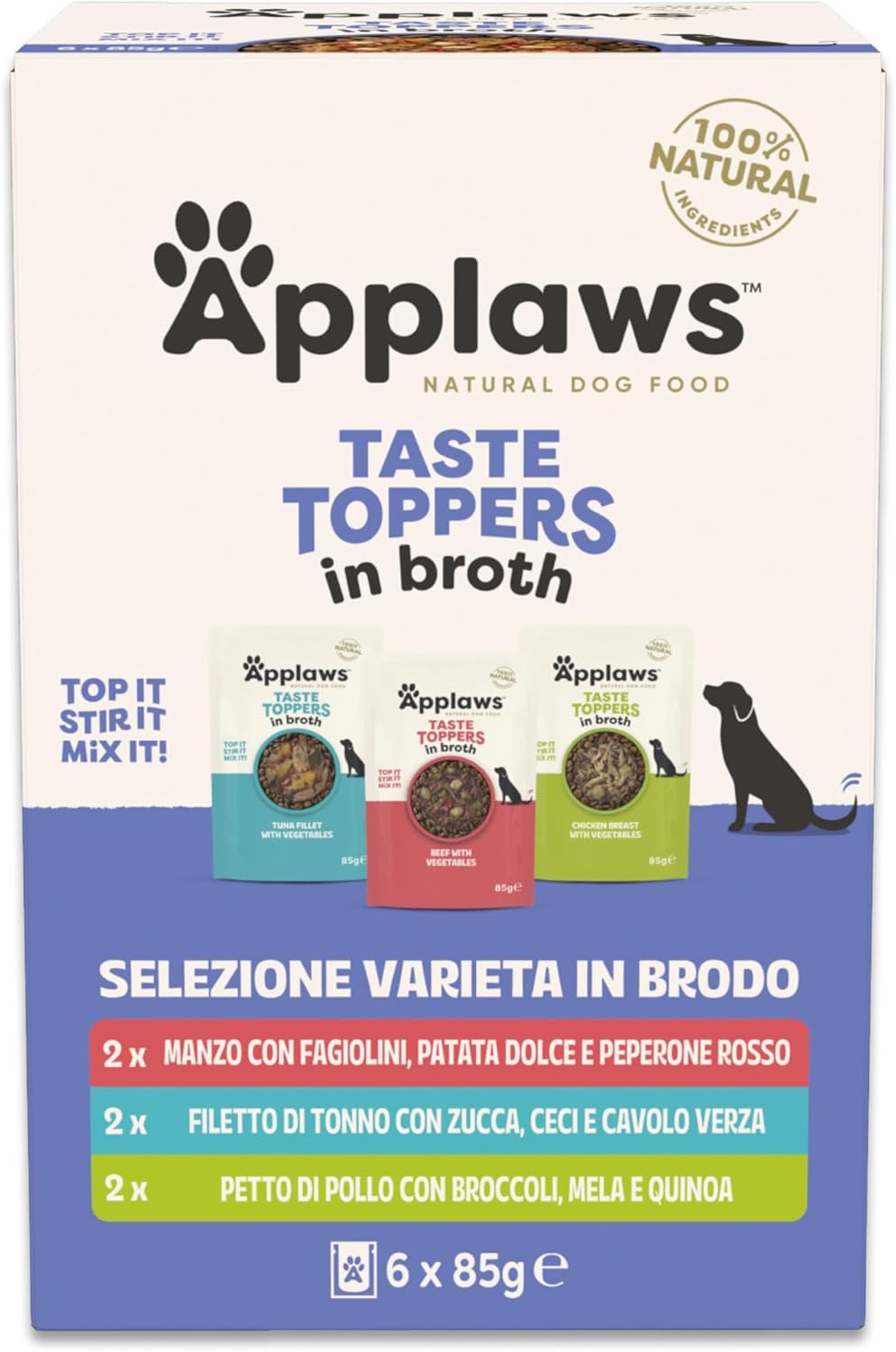 Detalle de Applaws Cibo Umido Naturale per Cani – Selezione Carne & Pesce in Brodo, Senza Cereali, 6 x 85g