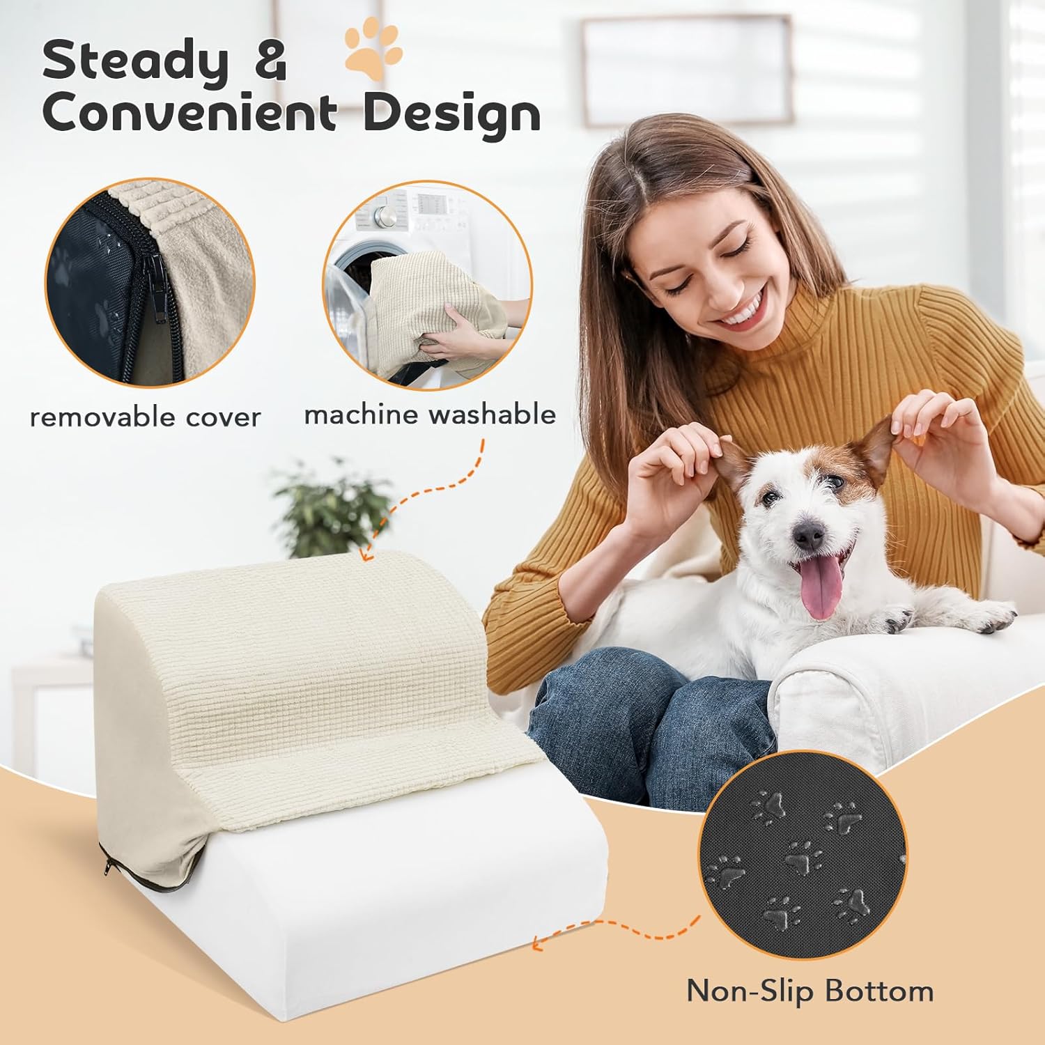 Thumbnail 4 de Dog Ramp Stairs 2 Steps for Small Dogs and Cats — Light Beige