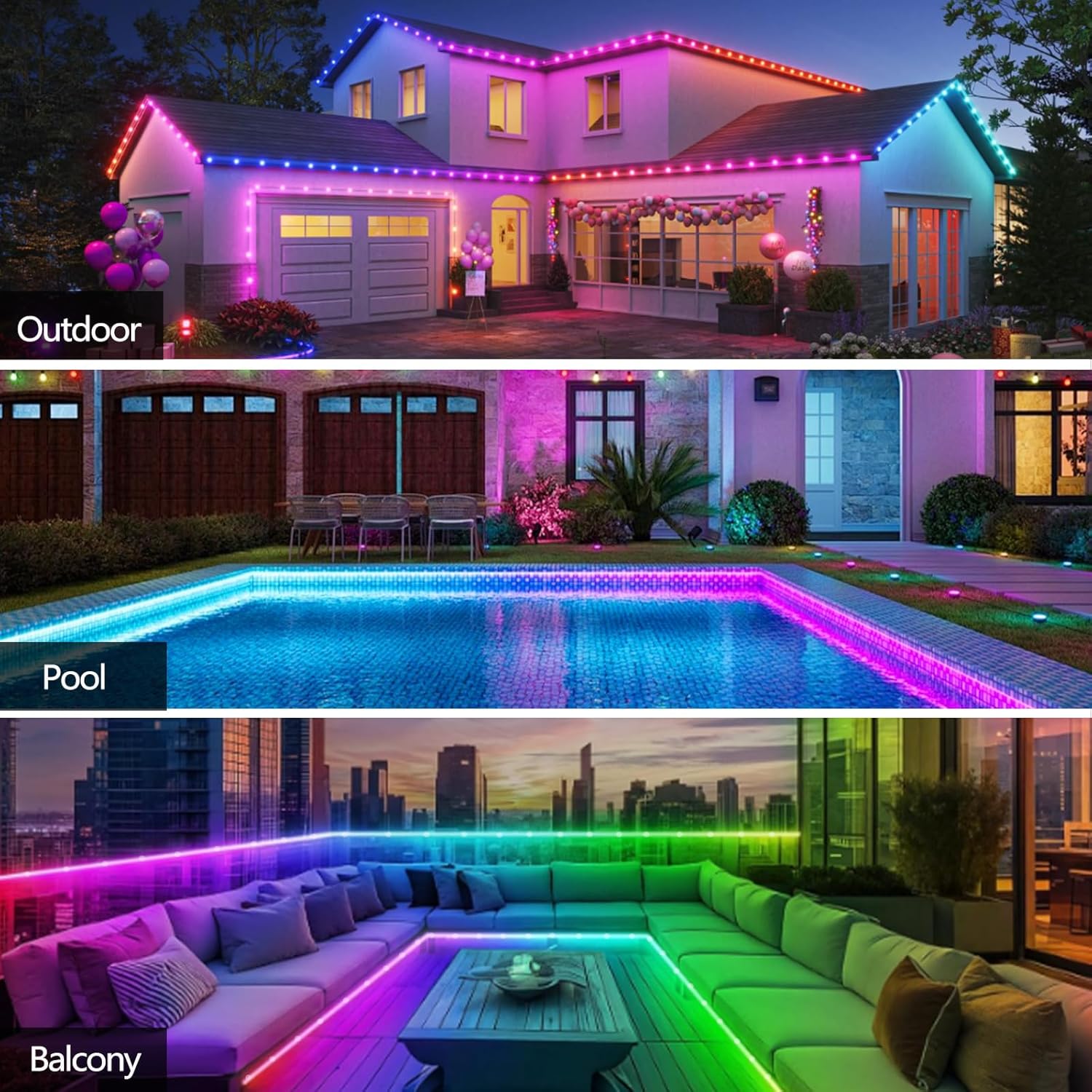 Detalle de httpsmp 32.8ft WS2812 RGB+IC LED Strip Lights – IP68 Waterproof Outdoor, USB Powered, Music Sync