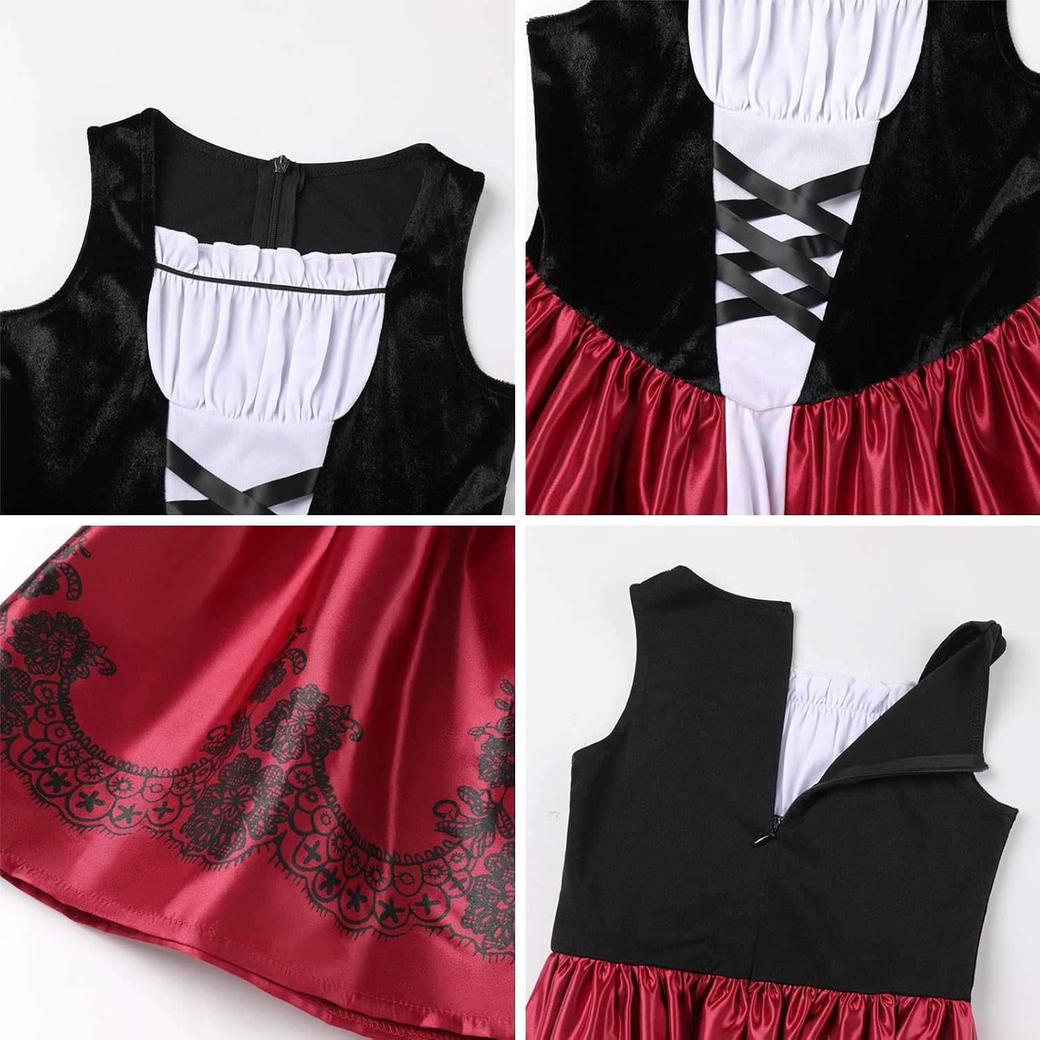 Detalle 1 de IDOPIP Little Red Riding Hood Costume for Girls, 2-Piece Dress and Cape