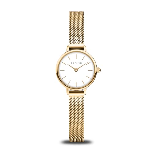 Detalle de BERING Women’s Quartz Watch con Caja de 22 mm y Correa Milanese en Oro — esfera blanca