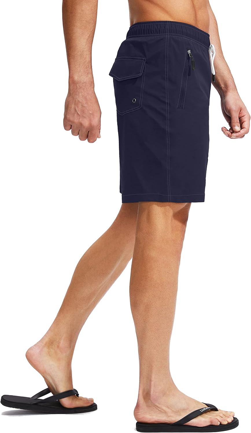 Detalle de Viodia Men's Swim Trunks with Compression Liner: Quick-Dry Board Shorts with Zipper Pockets