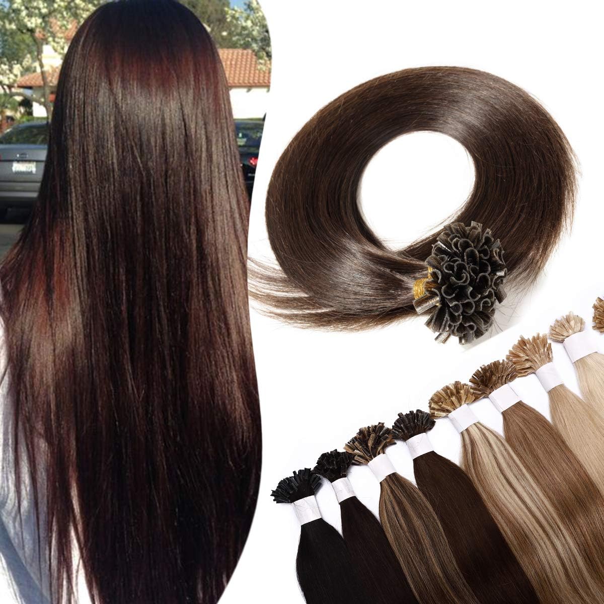 Detalle de SEGO Extension Kératine Cheveux Naturel Ombre 60 cm – 100 mèches 0,5 g