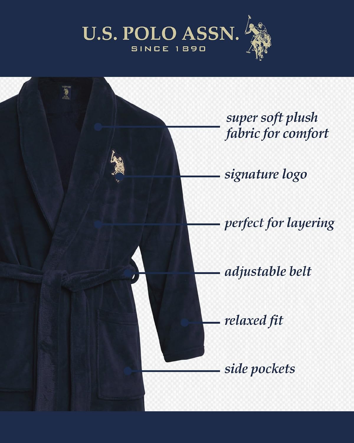 Detalle 2 de U.S. POLO ASSN. Men's Fleece Bathrobe