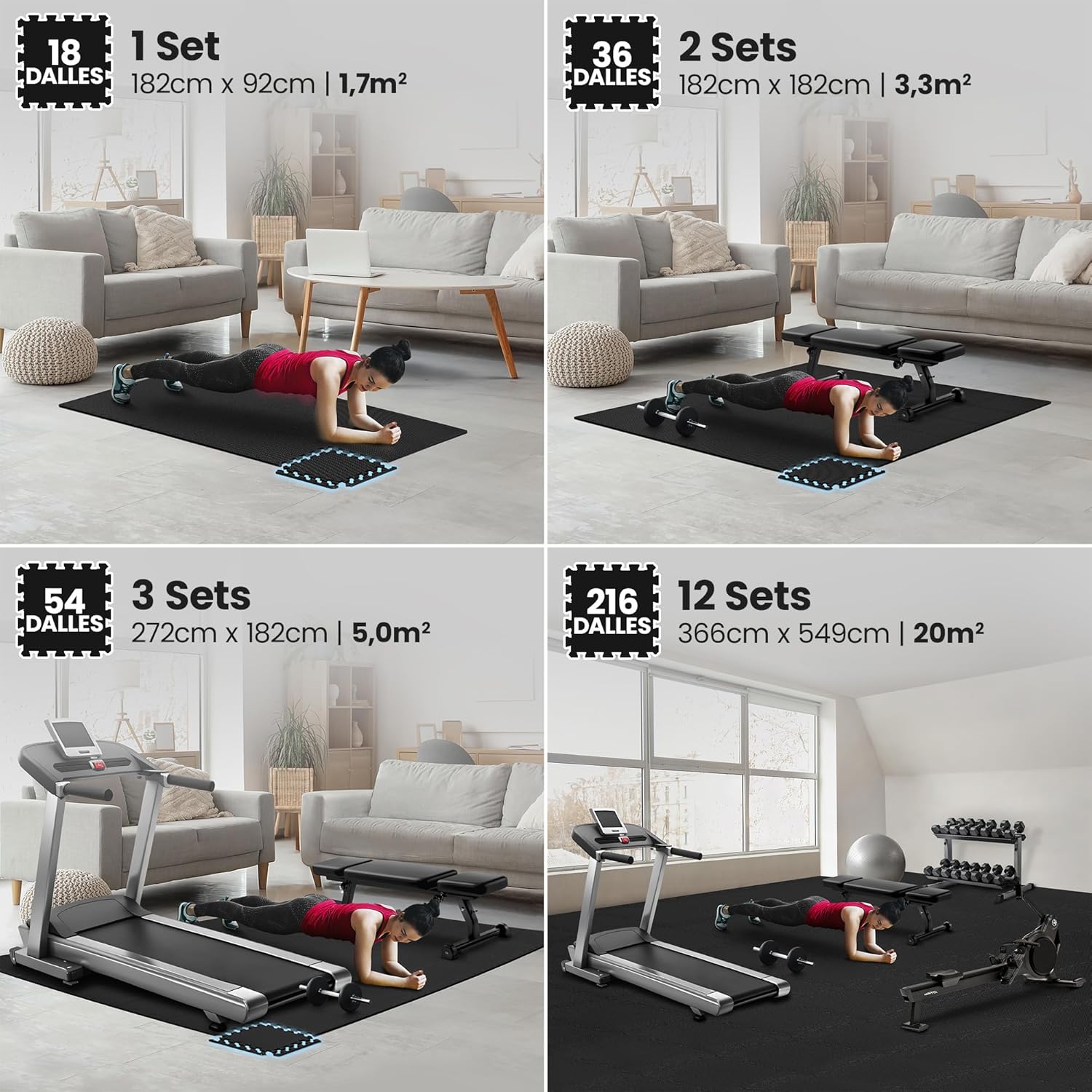 Thumbnail 2 de BeMaxx tapis de fitness Protection de Sol en dalles mousse EVA sans BPA avec bordures (tapis puzzle tatami)