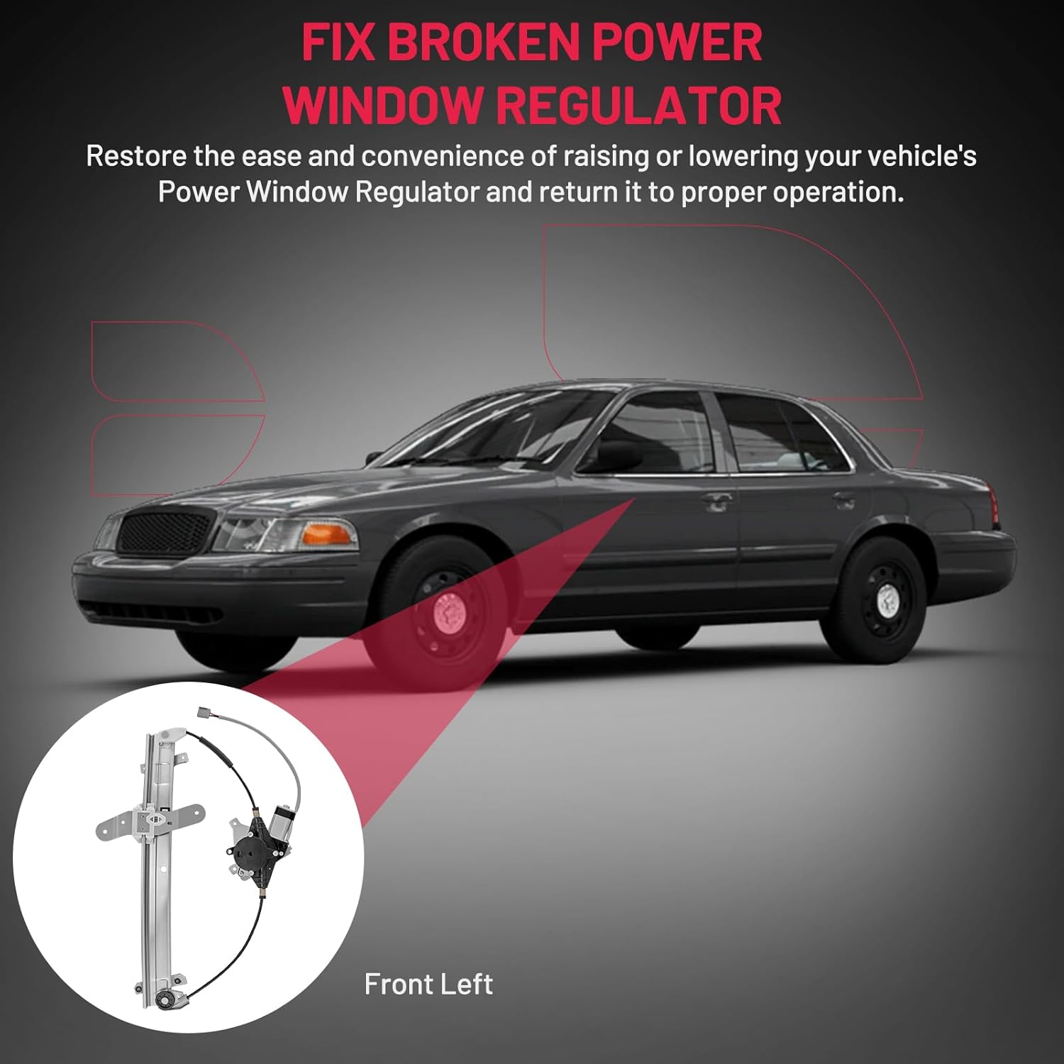 Detalle 2 de BDFHYK 741-664 Power Window Regulator with Motor — Front Left for 1992-2011 Crown Victoria, Mercury Grand Marquis, and 2003-2004 Mercury Marauder