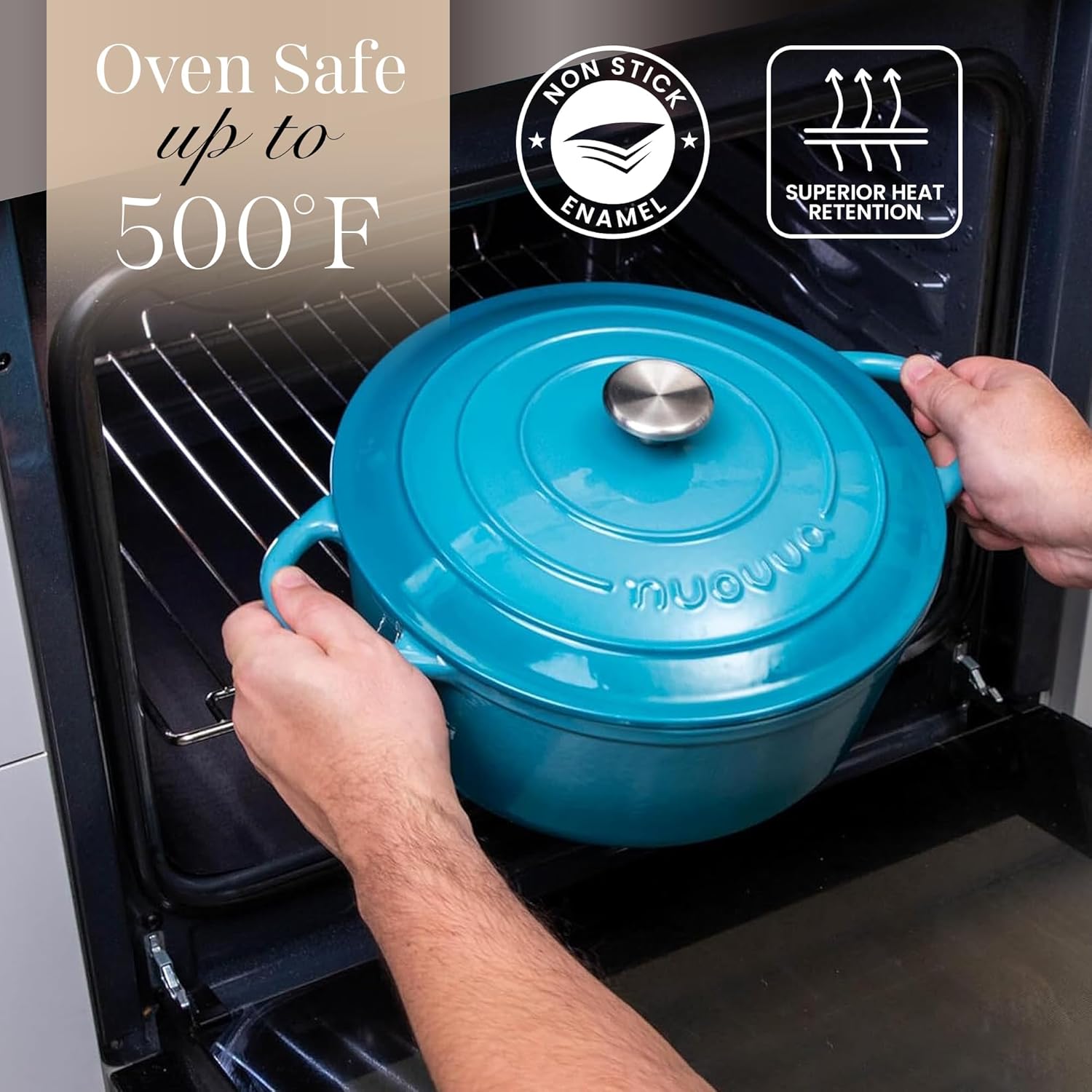 Thumbnail 4 de Nuovva Enamelled Cast Iron Dutch Oven Pot with Lid – 5 Quart, 24cm, Blue