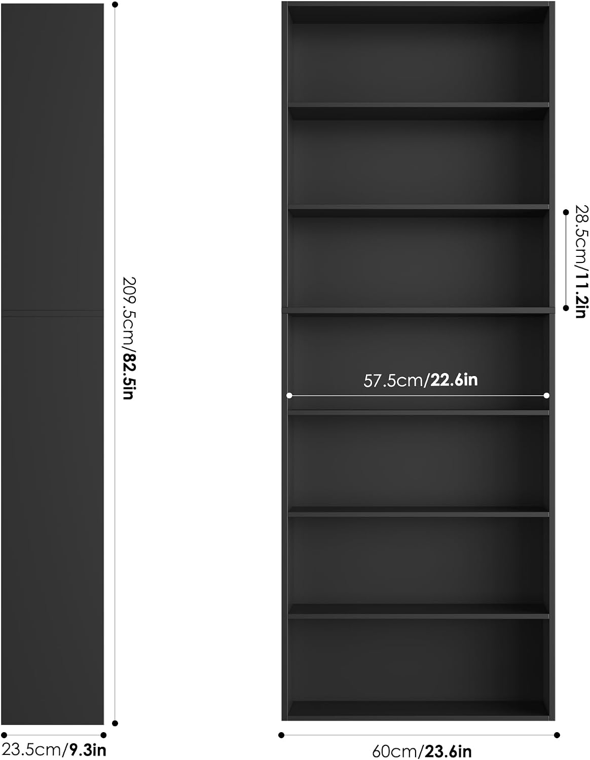 Detalle de FirFurd P423 7-Tier Bookcase, Black Engineered Wood, 60 x 23.5 x 209.5 cm