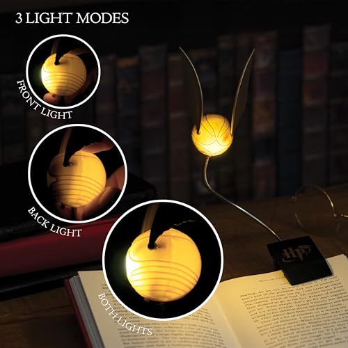 Detalle de Luz de lectura de la snitch dorada de Harry Potter de Paladone | clip para libro con 3 niveles de brillo