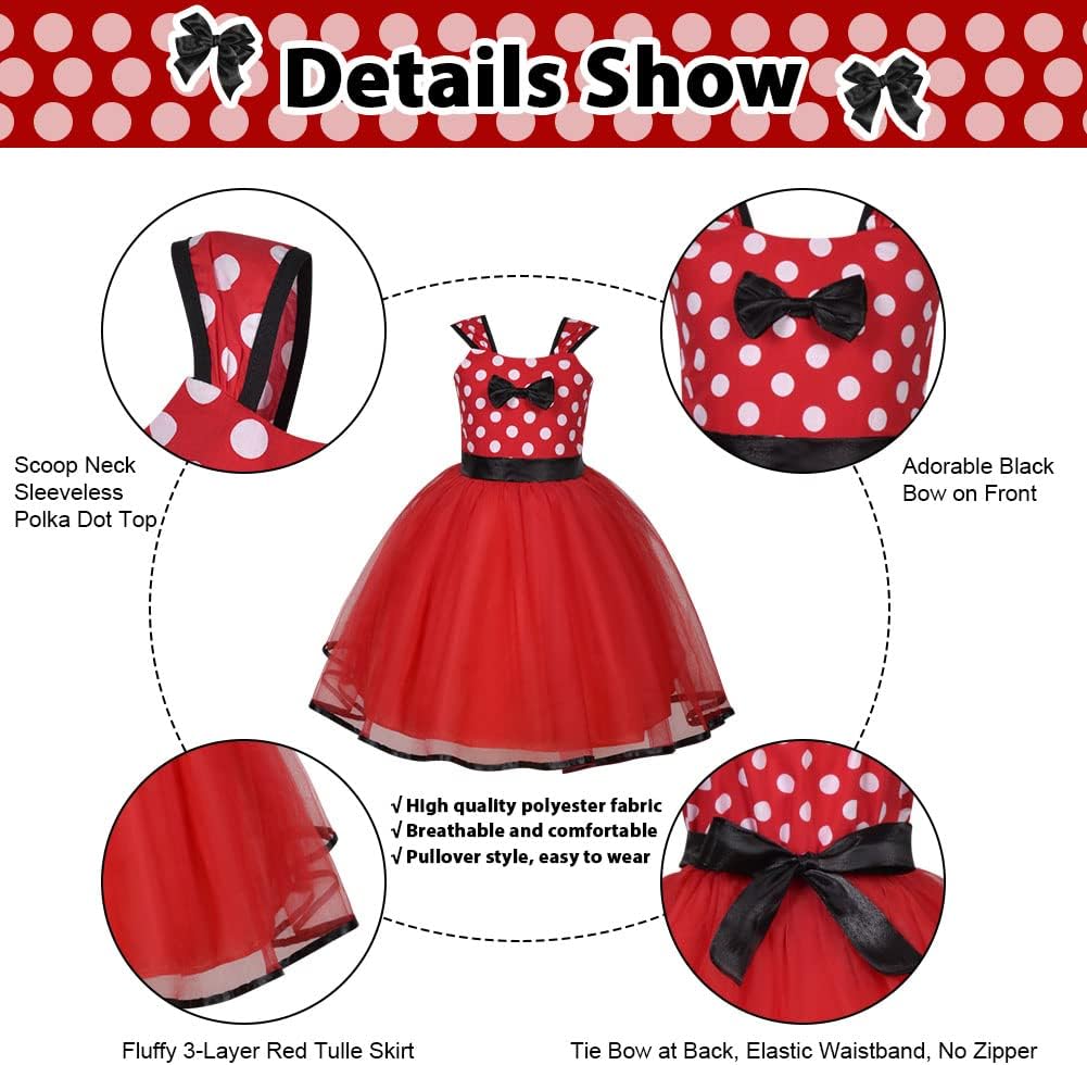 Detalle 2 de ACWOO Ragazza Minnie Pois Abito Principessa 4 pezzi
