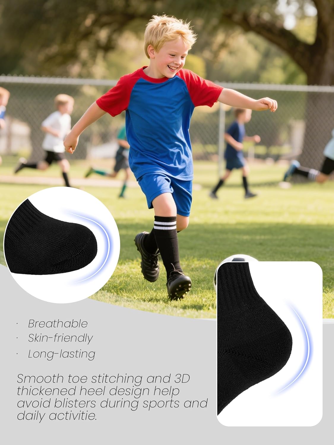 Thumbnail 4 de Hryrbay 4 Pairs Kids Cotton Soccer Socks (Cushioned, Striped) for Boys & Girls, Knee-High Style