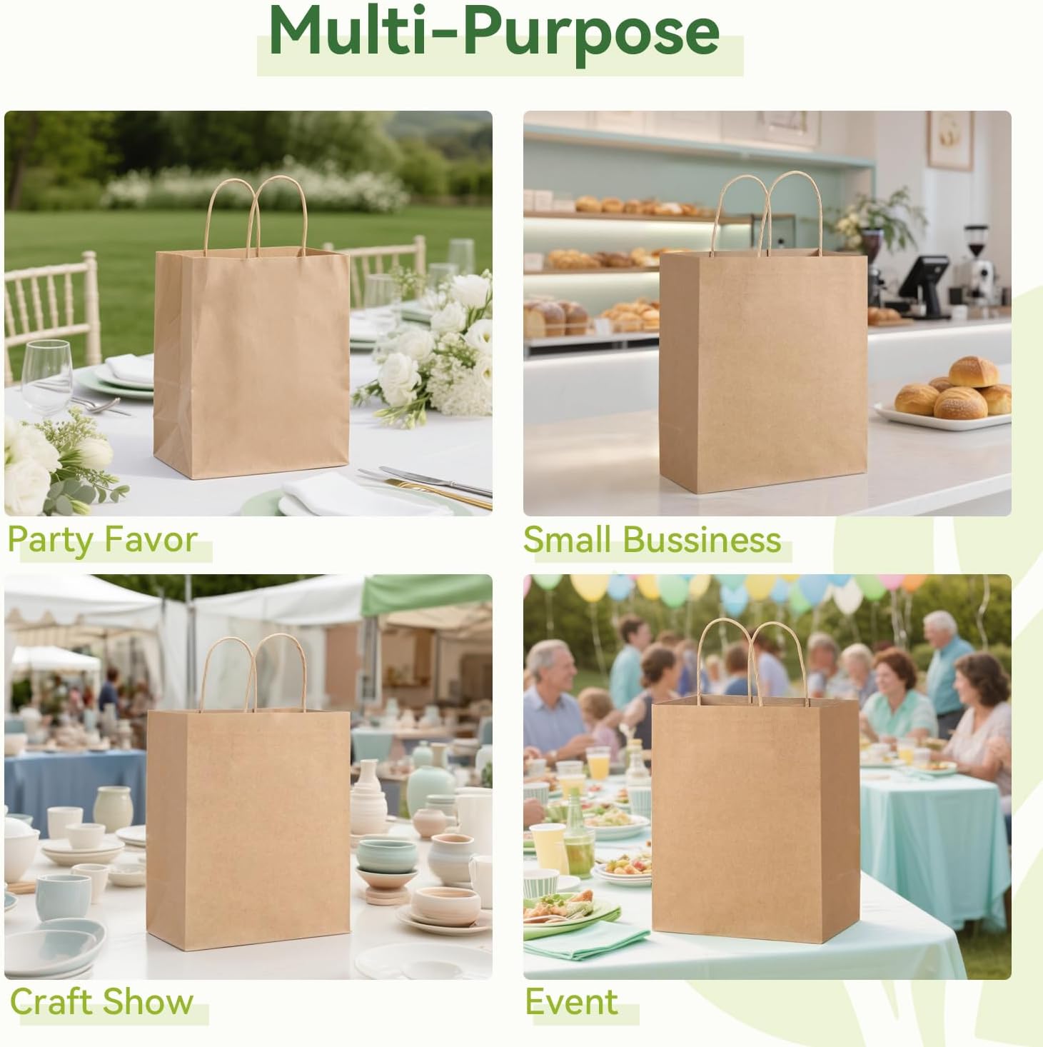 Detalle de Brothersbox 100-Pack Kraft Paper Gift Bags with Handles, 8 x 4.76 x 10 Inches
