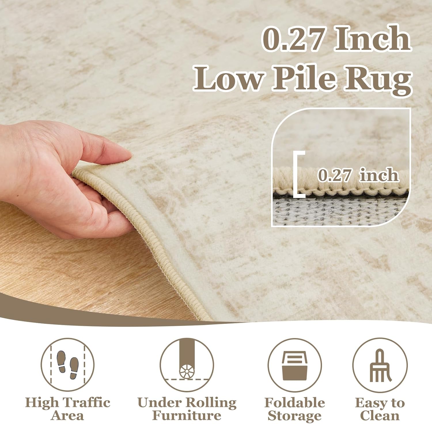 Thumbnail 4 de Jainmy Distressed Beige Kitchen Rug 2x3