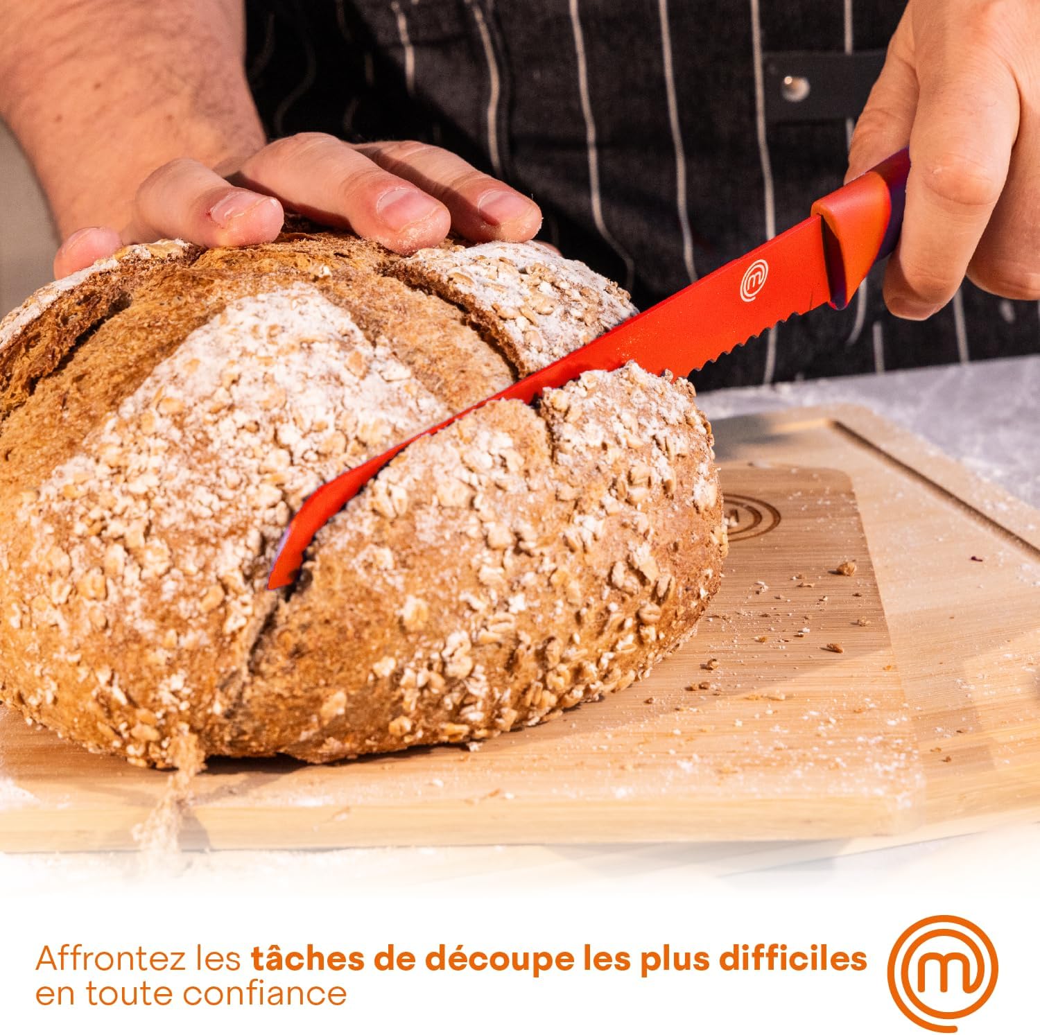 Detalle de Coffret de 5 couteaux de cuisine MasterChef avec bloc — couteau d’office, pain, chef, multi-usage et tranchant