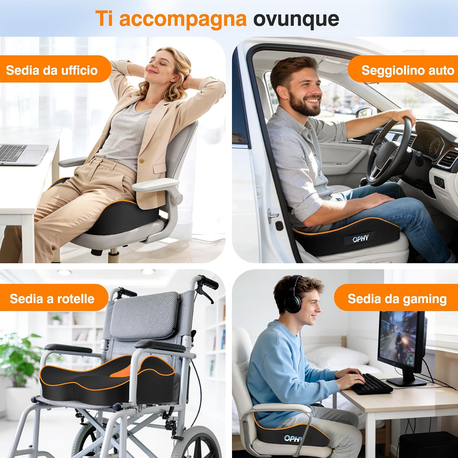Thumbnail 6 de Ophy Cuscino Sedia Ufficio: Memory Foam per comfortevole seduta su scrivania, auto e viaggio