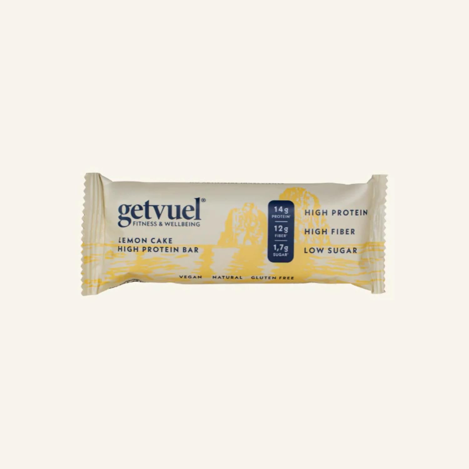 Detalle de getvuel High Protein Riegel Lemon Cake – 12x50g, 14 g pflanzliches Protein, vegan, glutenfrei