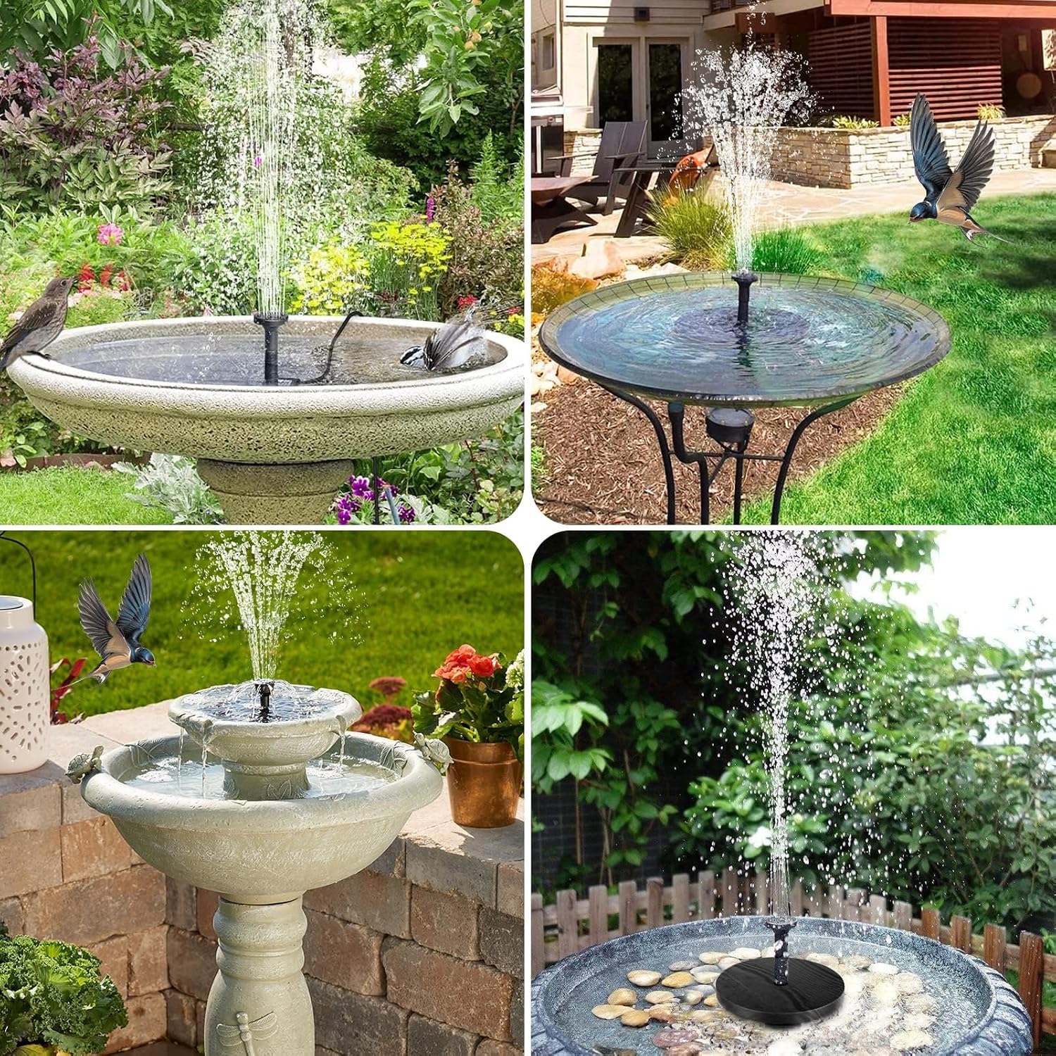 Detalle de POPOSOAP Solar Bird Bath Fountain Pump (6W) with 4ft Tubing & 5 Nozzles for Garden Ponds and Fish Tanks