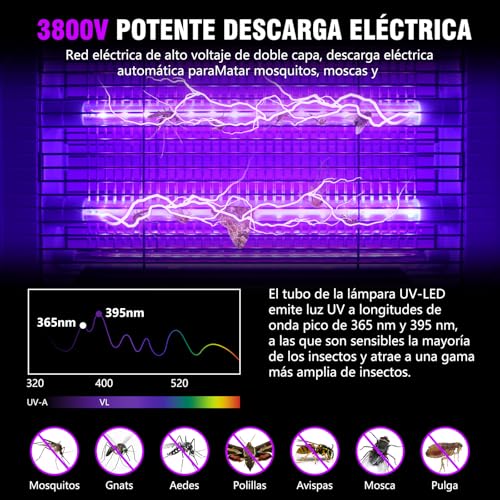 Detalle de Seenlast Lámpara Antimosquitos eléctrica 3800 V con UV y bandeja removible