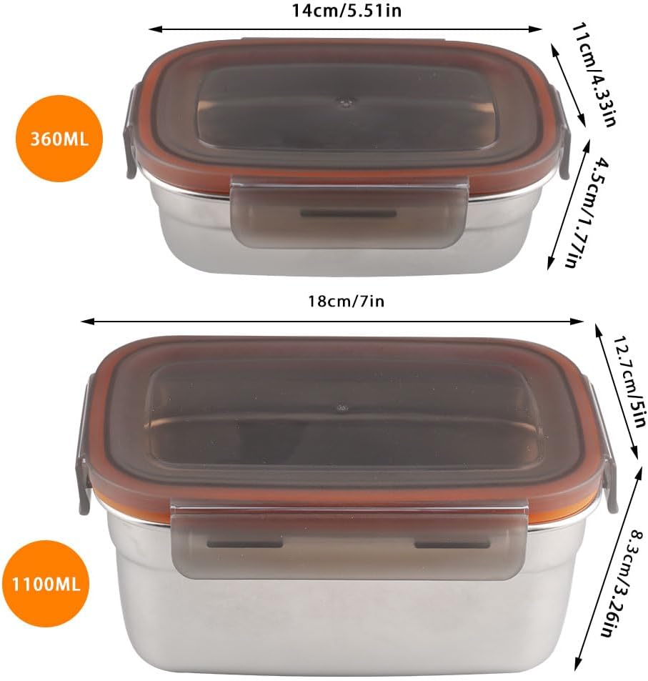 Detalle 2 de WakiHong 2er-Set Frischhaltedosen aus Edelstahl – 1100 ml + 360 ml, mit Deckel, BPA-frei, spülmaschinengeeignet