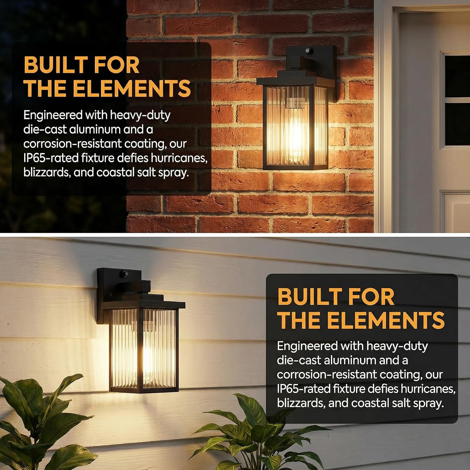 Detalle 1 de hameso G009 Outdoor Wall Lights, Black Metal, Textured Glass, Dusk-to-Dawn Sensor