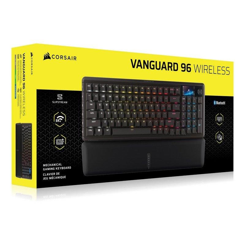 Detalle de Corsair Vanguard 96 Wireless: teclado mecánico 96% con pantalla LCD y control multimedia