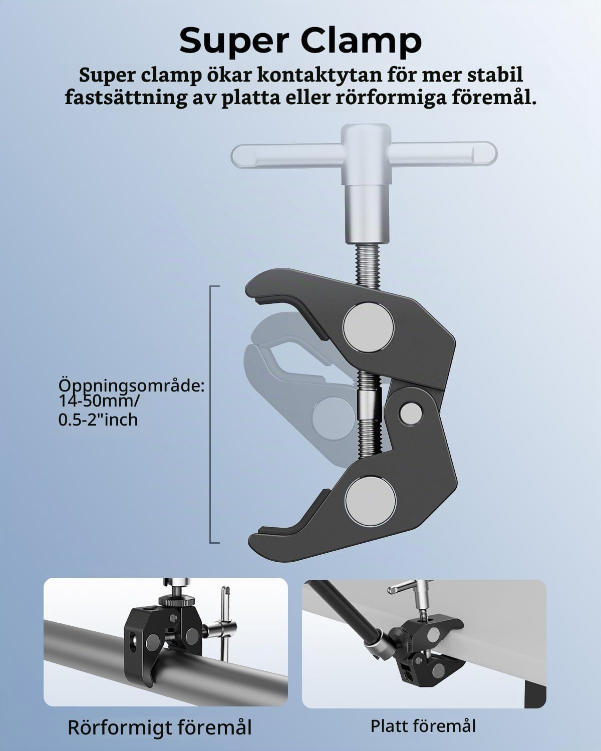 Detalle de SMALLRIG 5326 ledad arm med superklämma och mobilhållare