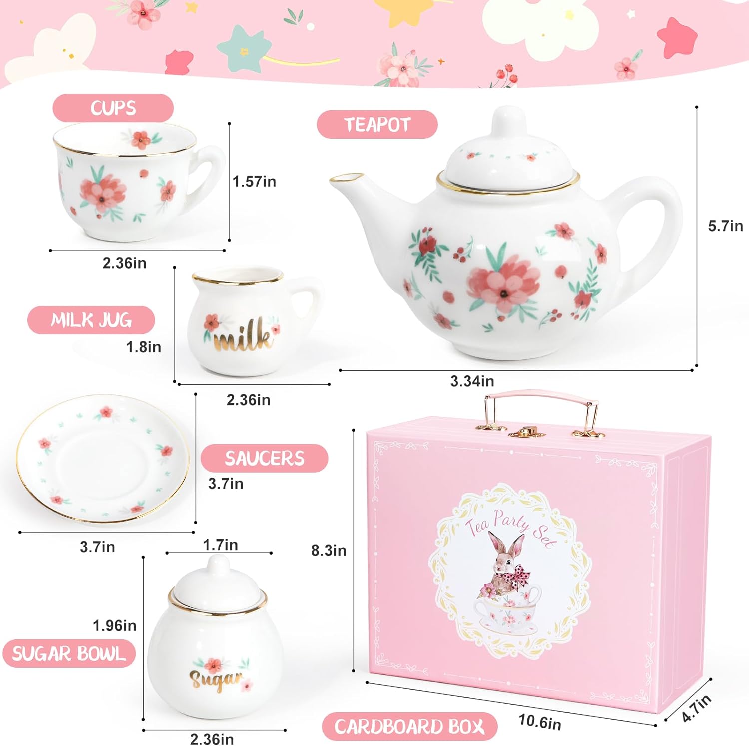 Detalle de Porcelain Tea Set for Girls: Princess Tea Time Playset
