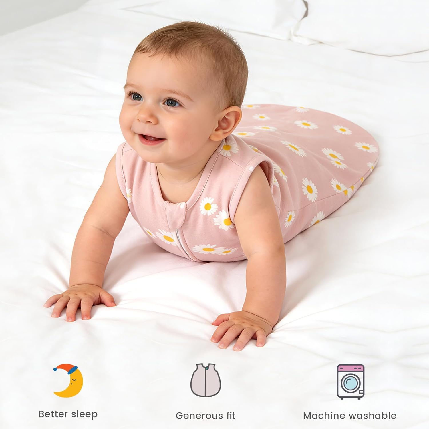 Detalle de LILBESTIE Baby Sleeping Bag 0.5 Tog 6-12 Months – 100% Cotton, Lightweight Summer Sleep Sack (Pink Flower)