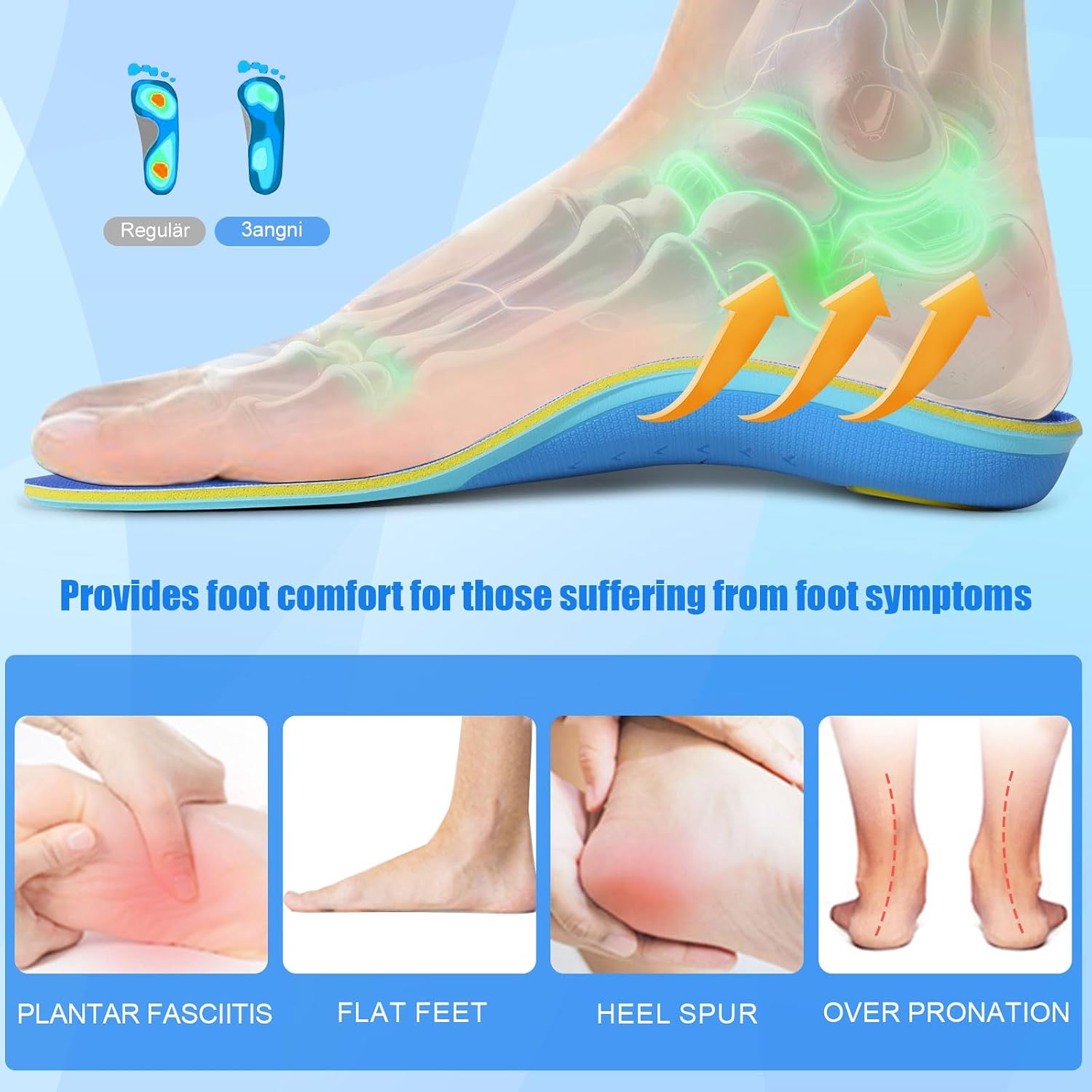 Thumbnail 1 de 3ANGNI Heel Spur Orthopedic Insoles for Flat Feet, Plantar Fasciitis and Overpronation