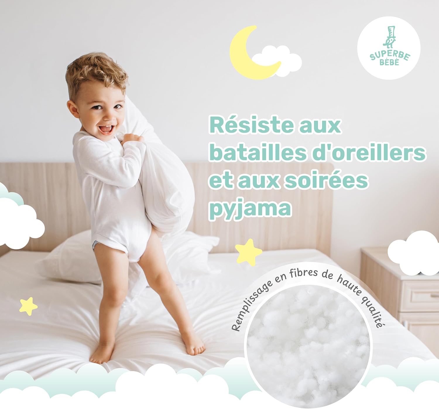 Thumbnail 5 de Oreiller Enfant 40x60 cm en Coton OEKO-TEX – Confort et Sécurité pour les 3 à 10 ans