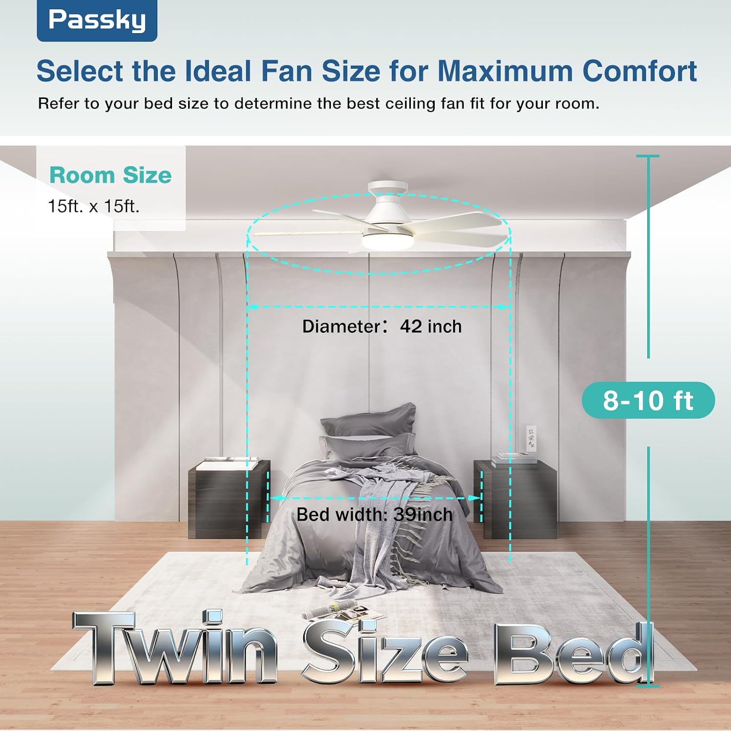 Detalle 2 de Passky KFM42PLY5B03R1-2 42-Inch Low-Profile Ceiling Fan with Light