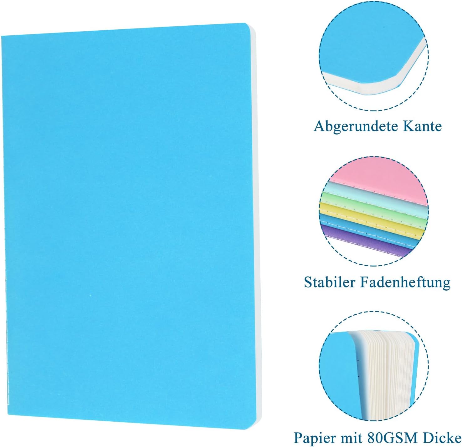 Detalle de ZCZN Notizbuch A5 liniert – 12 Blöcke à 30 Blatt, FSC-Papier, kompakt und vielseitig