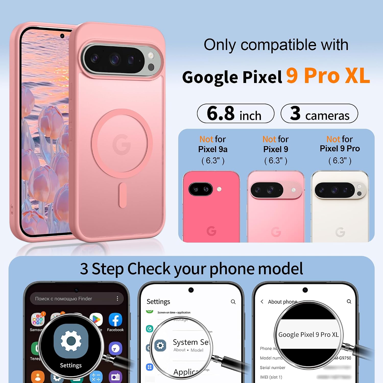 Thumbnail 1 de Jshru Magnetic Case for Google Pixel 9 Pro XL (Magsafe Compatible) – Light Pink with HD Screen Protectors