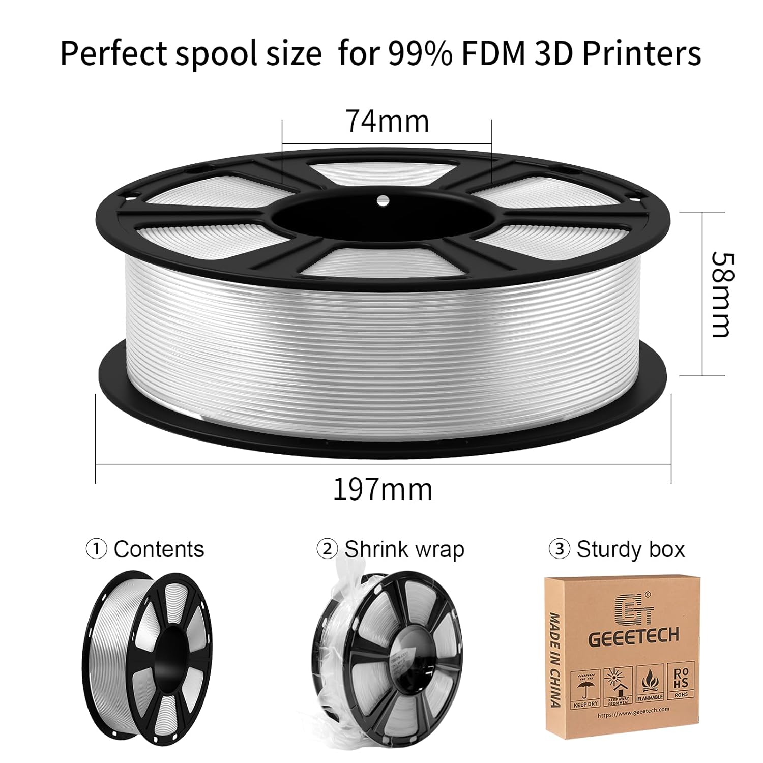 Detalle de GEEETECH PLA 1.75 mm Filament – 1 kg Spule, Transparent