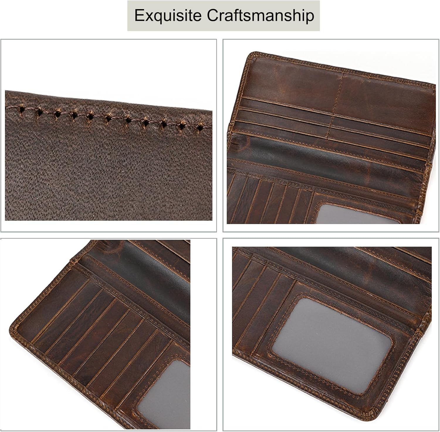 Thumbnail 4 de LUUFAN Men's Genuine Leather Long Wallet with Zipper Pocket – Vintage Bifold Checkbook Purse