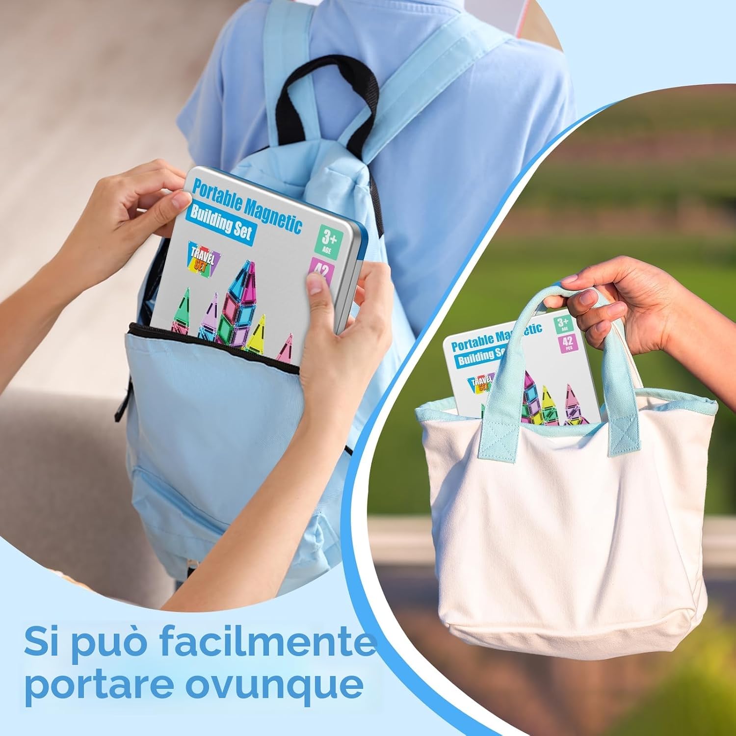 Detalle de Set di 42 mattonelle magnetiche da viaggio per bambini – educator e gioco creativo per 3+