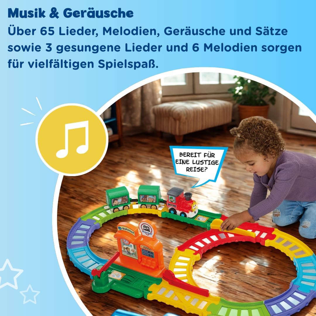 Detalle de VTech TUT TUT Baby Flitzer „Kleiner Bahnhof“ – interaktives Spielset mit Zug, Schranke, Weichen & Sensoren