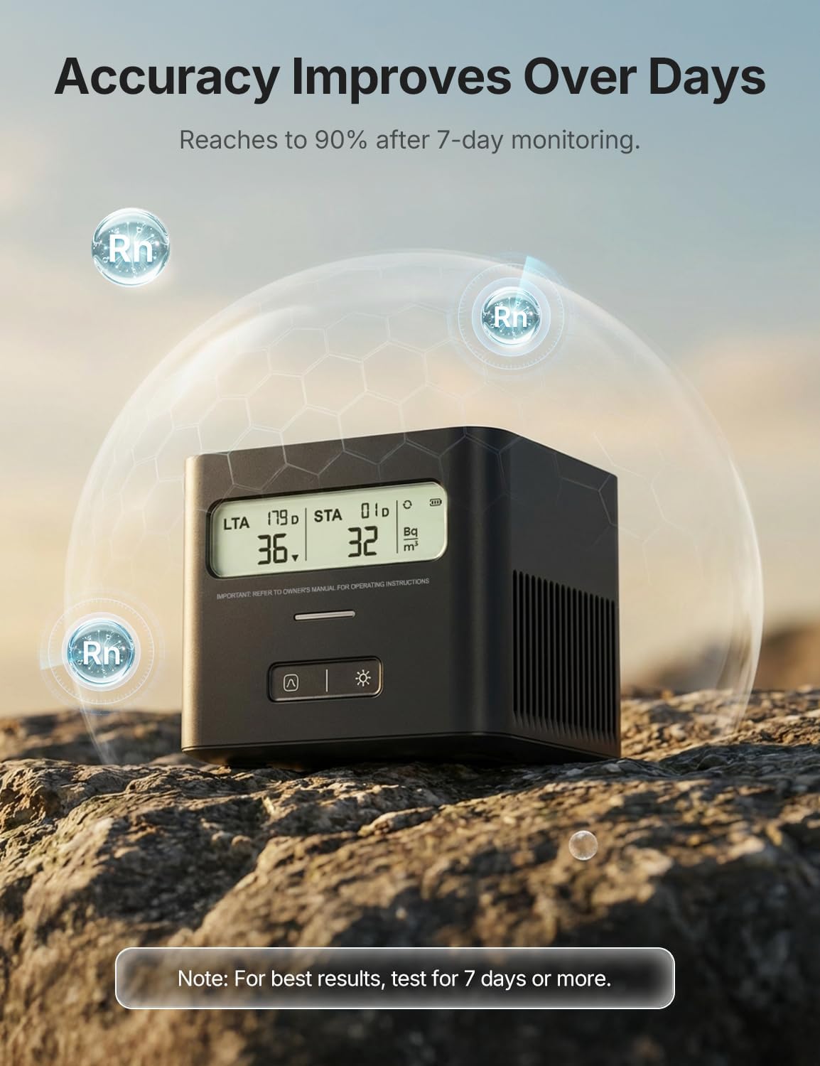 Detalle 2 de X-Sense XR0A-SR Radon Detector with LCD, Continuous Monitoring and Battery Power