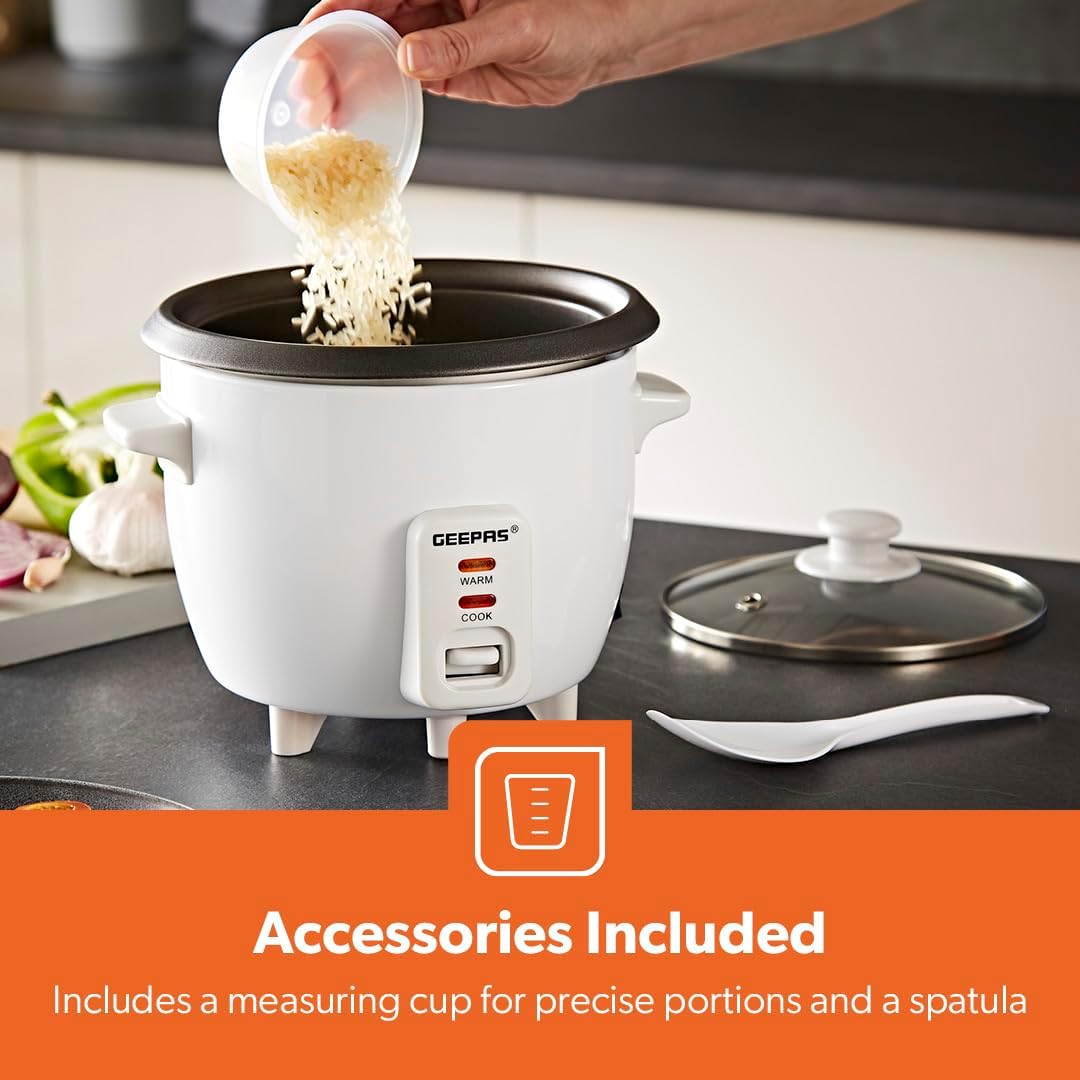 Detalle de GEEPAS Rice Cooker with Steamer (0.6L) with Keep Warm & Tempered Lid