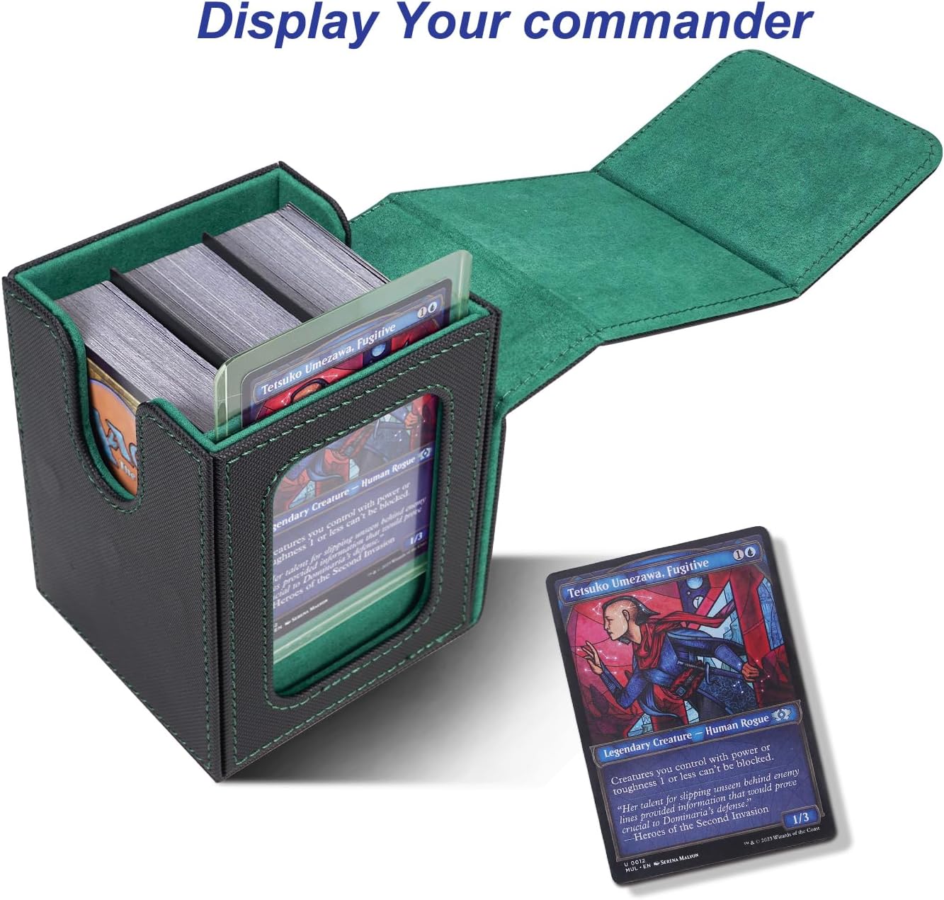 Detalle 2 de AFIING MTG Deck Box for Commander Display: Compact, Protective Card Case with 2 Dividers, Dice Bag and Toploader