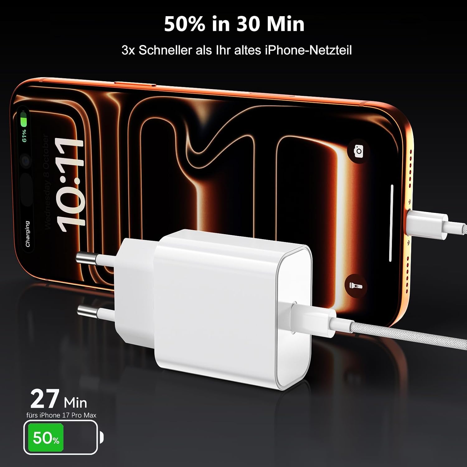 Detalle 2 de 25W USB C Schnellladegerät mit Kabel 1 m