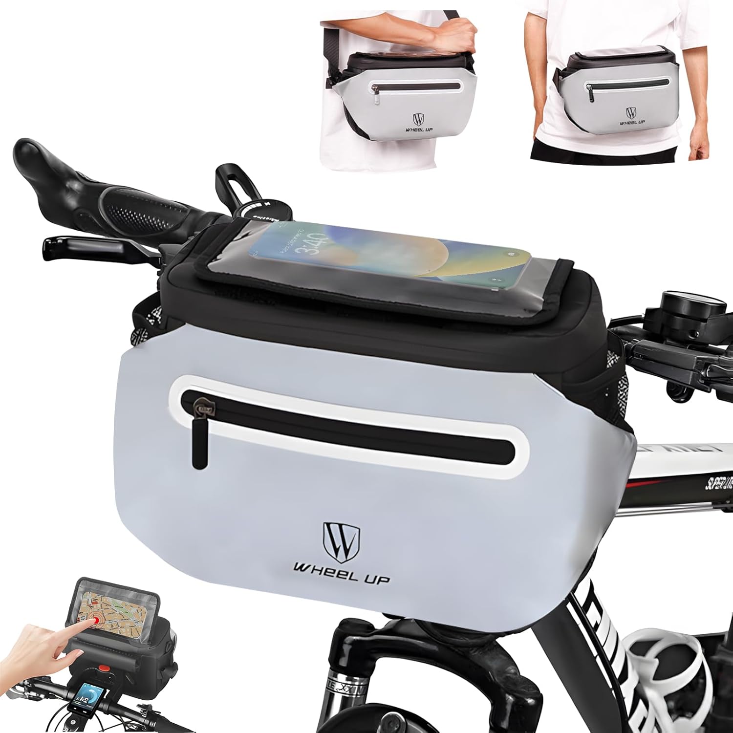 Detalle de Munaduna Lenkertasche 4,5L – wasserdicht, verstellbares Handyfach, 3-in-1 Umhängetasche