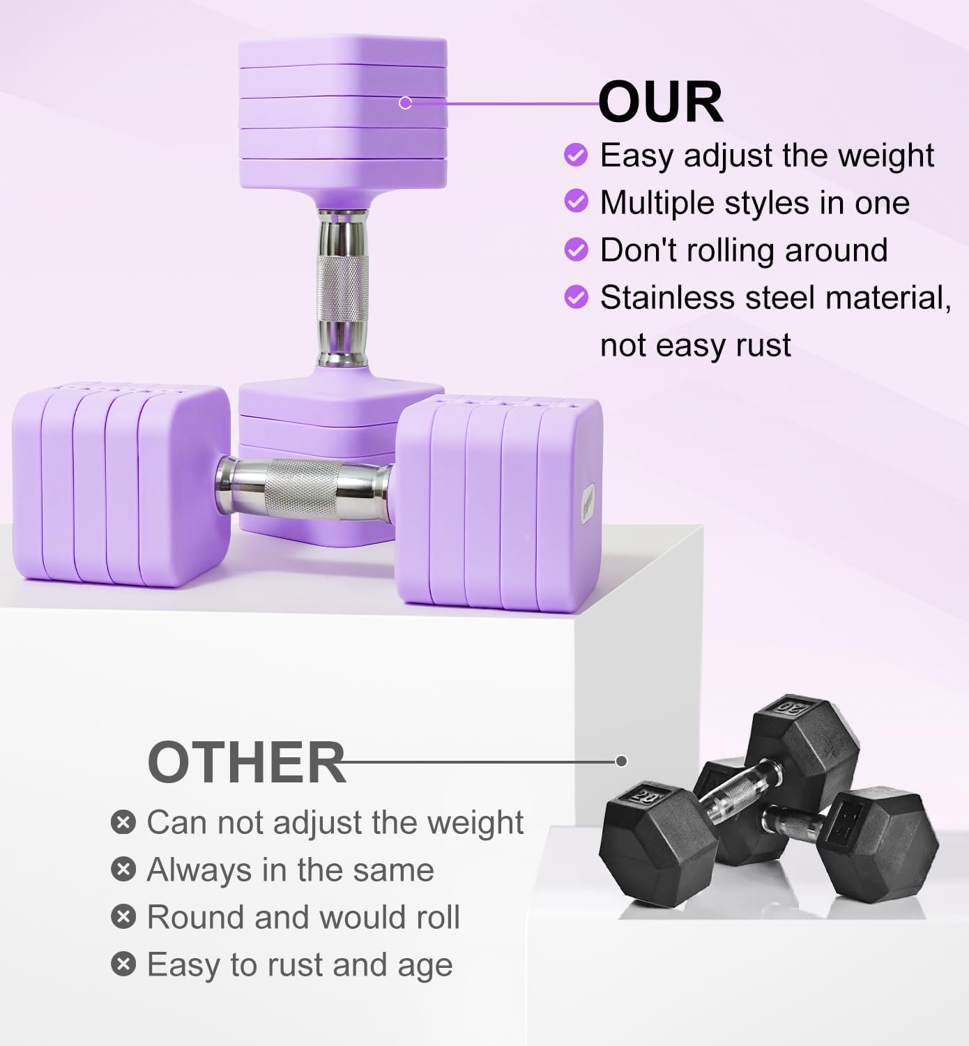 Thumbnail 1 de 20LB 40LB 50LB Adjustable Dumbbell Set — Space-Saving 5-in-1 Free Weights for Home Gym