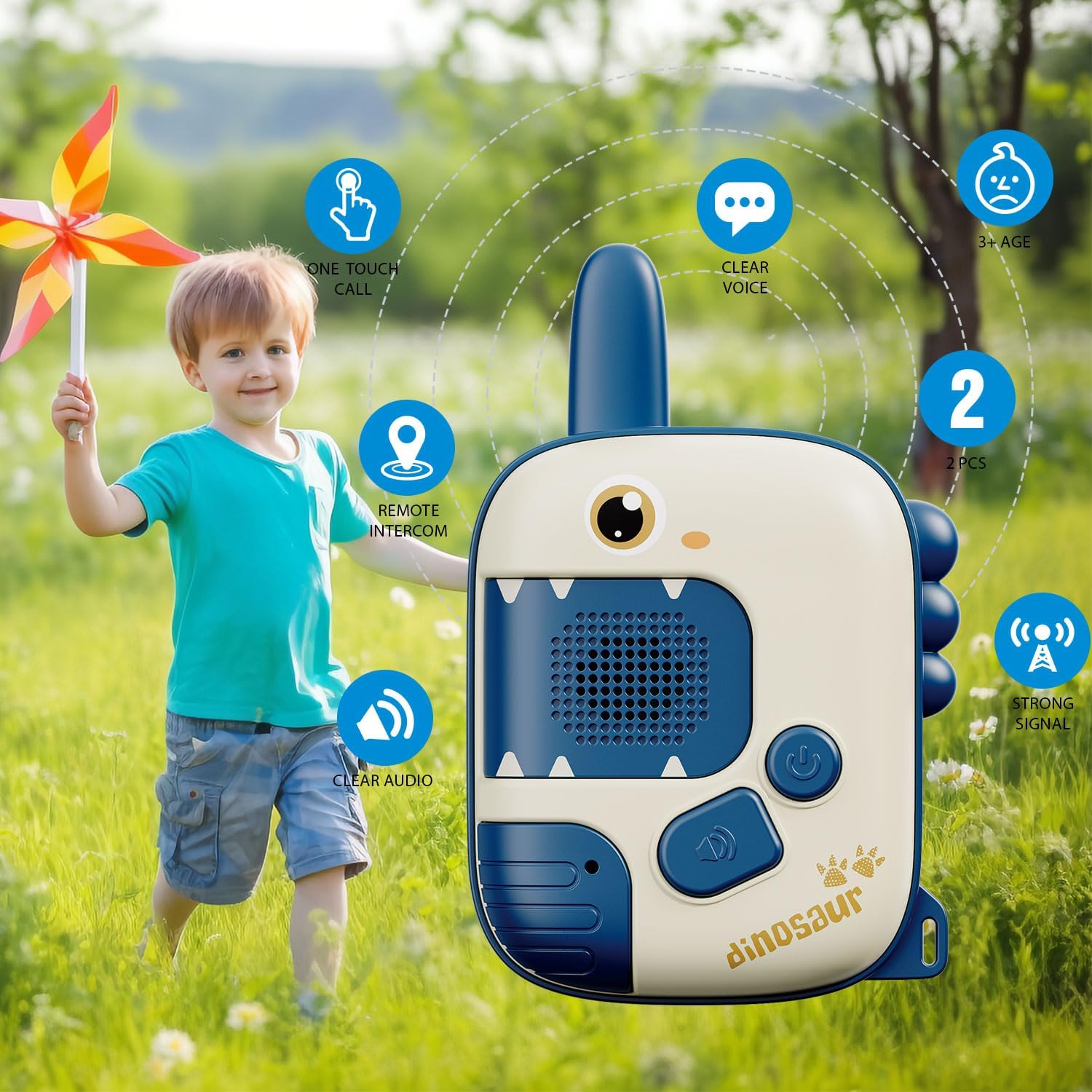 Detalle 1 de JKGIFTS 77-39A Dinosaur Walkie-Talkies for Kids, 2-Pack, 1,000-Foot Range