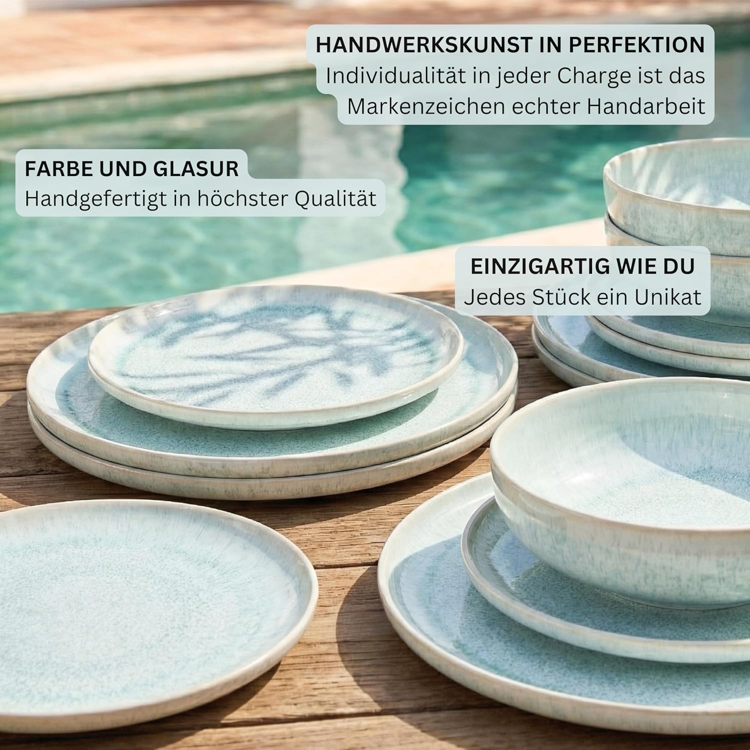 Thumbnail 6 de SÄNGER Geschirrset Paros (12-teilig) für 4 Personen – Steingut handmade in Türkis