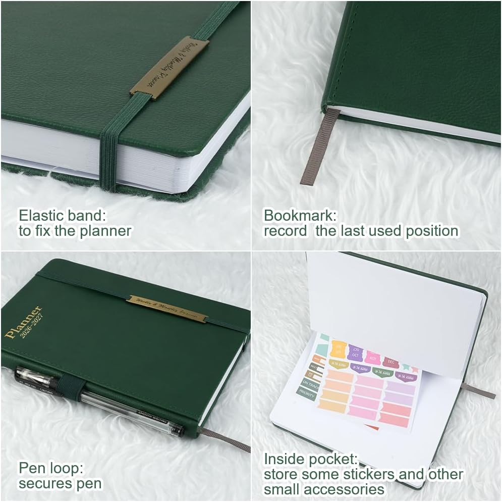 Detalle 1 de AUAUY M1-5125756 agenda 2026-2027, A5, groene leren hardcover