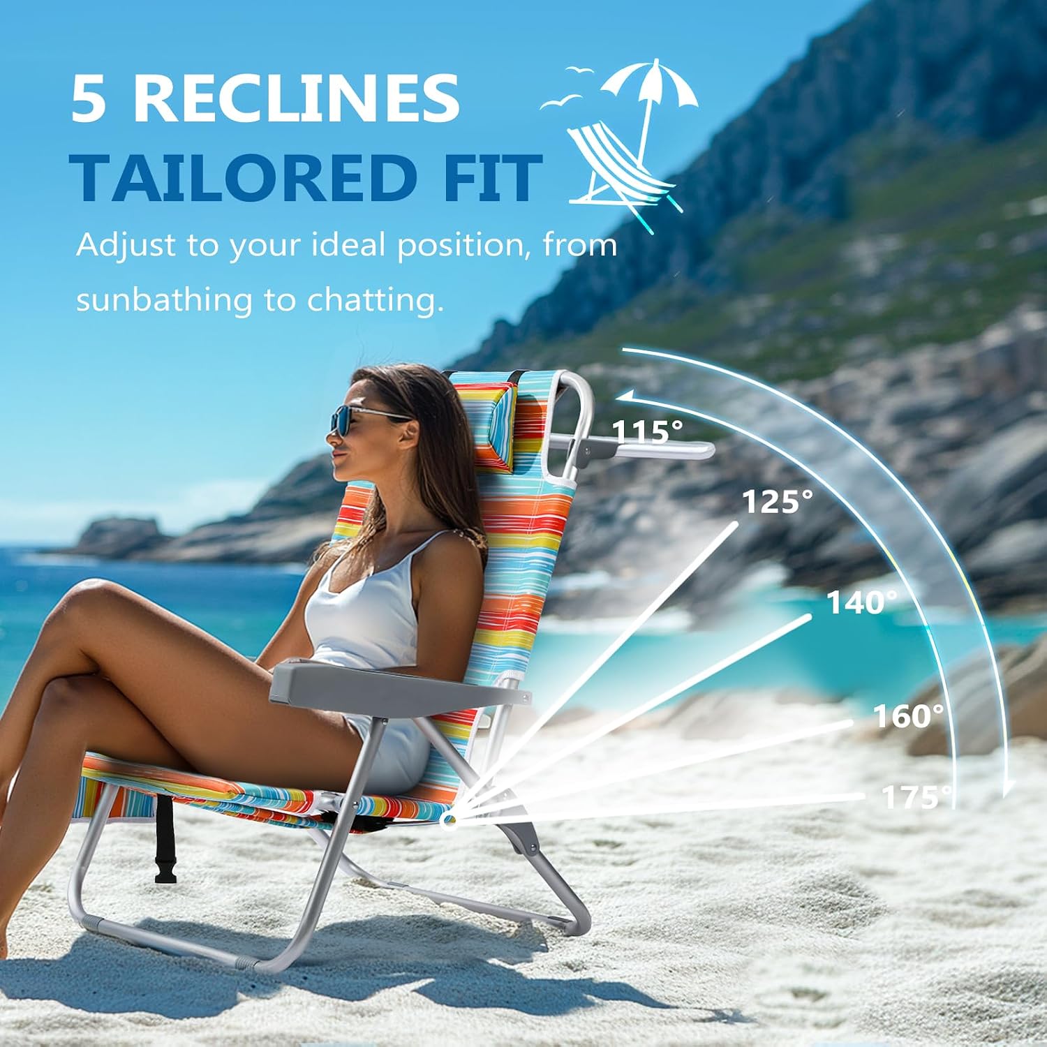 Detalle 2 de PASAMIC STY-2PCS-MUL Beach Chair 2-Pack, 5-Position Recline