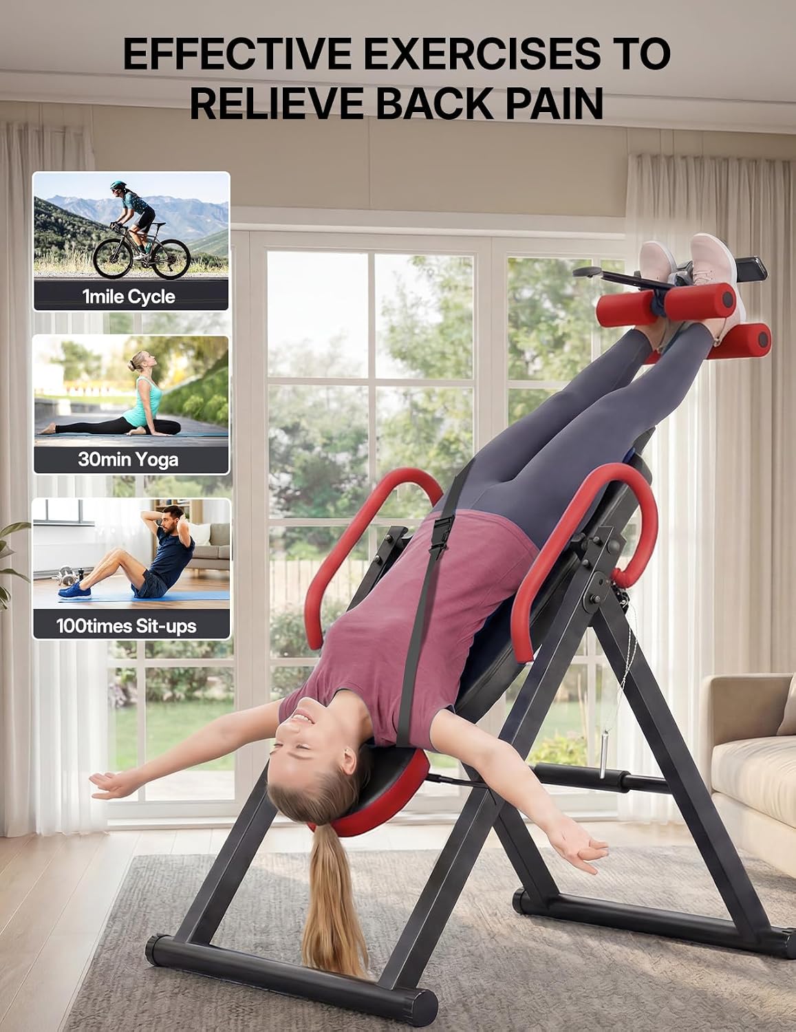 Detalle 2 de YOLEO 2023 Inversion Table with Headrest, Adjustable Lumbar Support & Foldable Frame